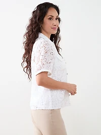 Petite Lace Rhinestone-Button Blouse