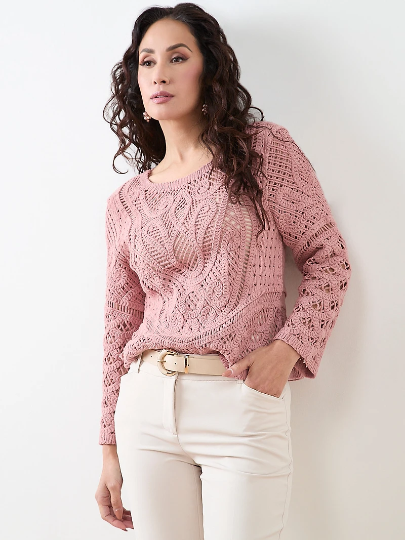 Petite Long Sleeve Crochet Top