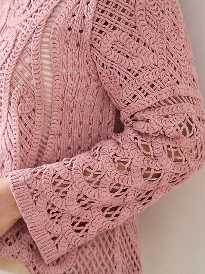 Petite Long Sleeve Crochet Top