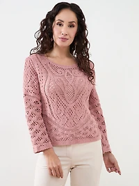 Petite Long Sleeve Crochet Top