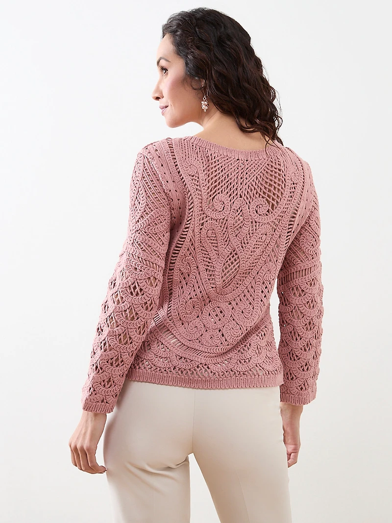 Petite Long Sleeve Crochet Top