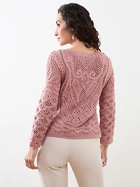 Petite Long Sleeve Crochet Top