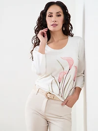 Petite Long Sleeve Floral Sweater