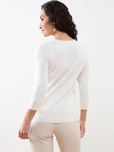 Petite Long Sleeve Floral Sweater