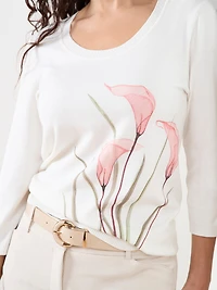 Petite Long Sleeve Floral Sweater