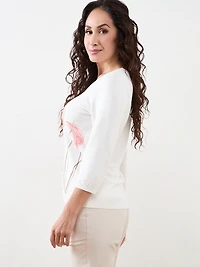 Petite Long Sleeve Floral Sweater