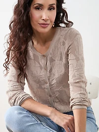 Petite Long Sleeve Mesh Pattern Cardigan