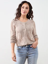 Petite Long Sleeve Mesh Pattern Cardigan