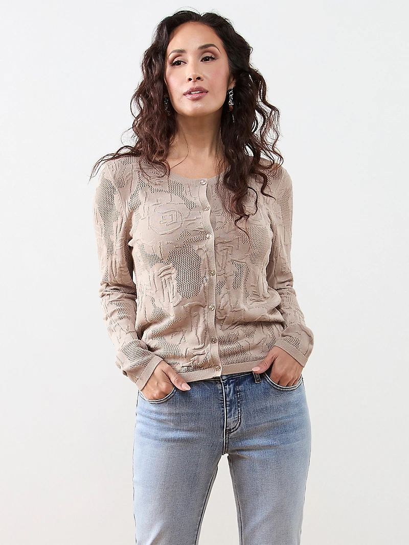 Petite Long Sleeve Mesh Pattern Cardigan
