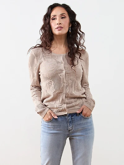 Petite Long Sleeve Mesh Pattern Cardigan