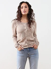 Petite Long Sleeve Mesh Pattern Cardigan
