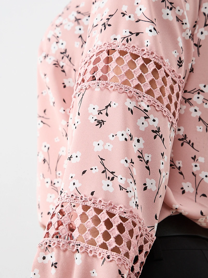 Petite Long Sleeve Round Neck Blouse