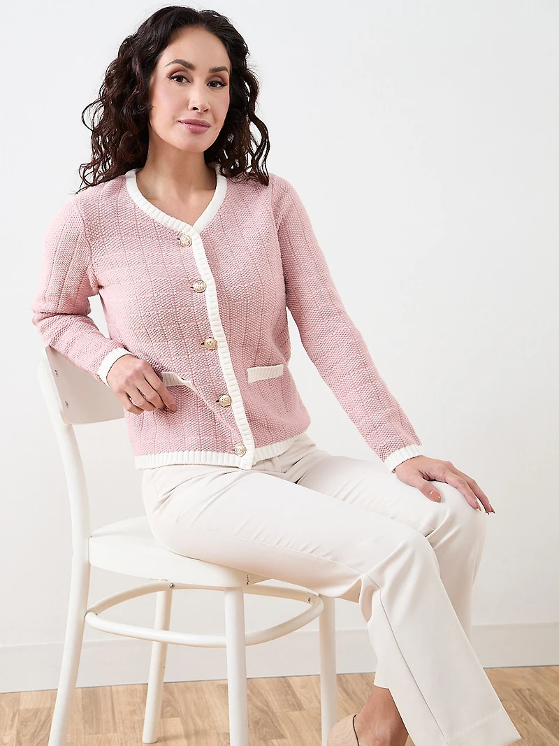 Petite Long Sleeve Tipped Sweater Jacket