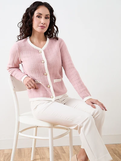 Petite Long Sleeve Tipped Sweater Jacket