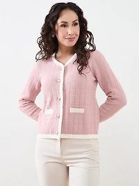 Petite Long Sleeve Tipped Sweater Jacket