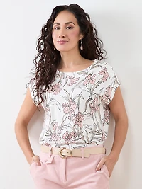 Petite Short Sleeve Cuff Boat Neck Tee in