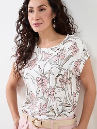 Petite Short Sleeve Cuff Boat Neck Tee in