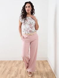 Petite Short Sleeve Cuff Boat Neck Tee in