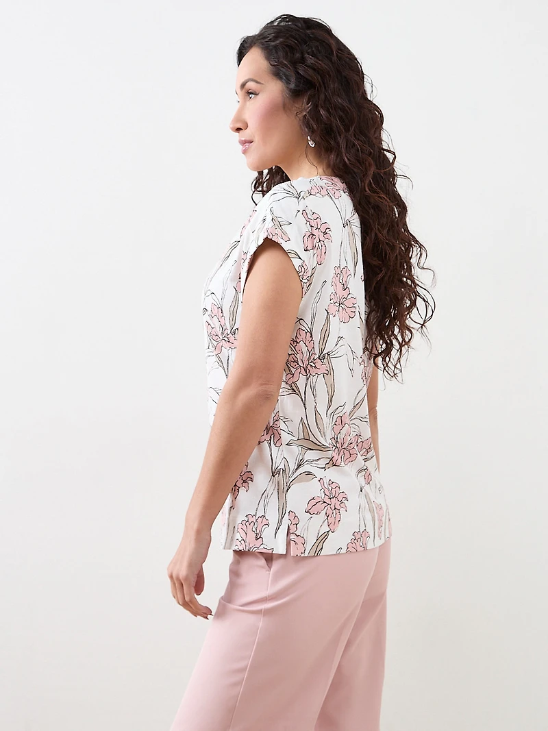 Petite Short Sleeve Cuff Boat Neck Tee in