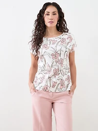 Petite Short Sleeve Cuff Boat Neck Tee in
