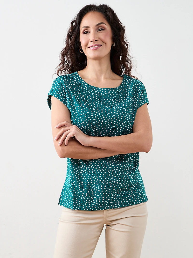 Petite Short Sleeve Cuff Boatneck Tee
