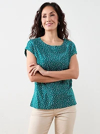 Petite Short Sleeve Cuff Boatneck Tee