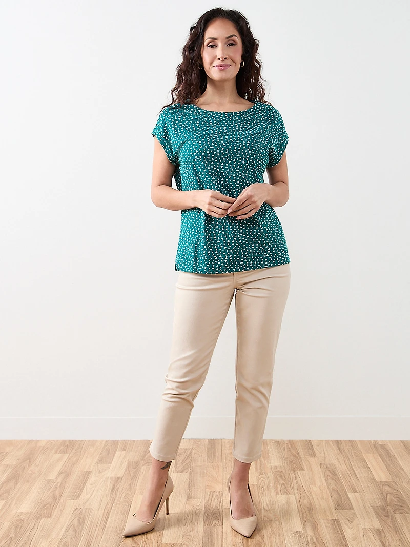 Petite Short Sleeve Cuff Boatneck Tee