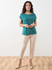 Petite Short Sleeve Cuff Boatneck Tee