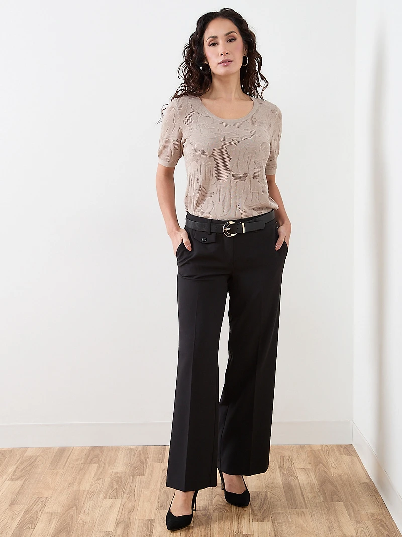 Petite Short Sleeve Mesh Pattern Sweater