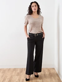 Petite Short Sleeve Mesh Pattern Sweater
