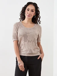 Petite Short Sleeve Mesh Pattern Sweater