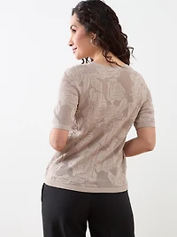 Petite Short Sleeve Mesh Pattern Sweater