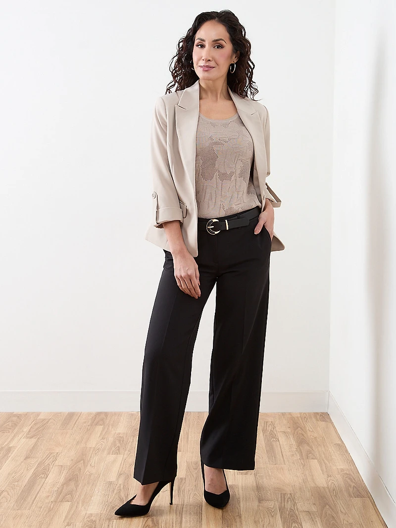 Petite Short Sleeve Mesh Pattern Sweater