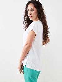 Petite Short Sleeve Round-Neck Embellished Top