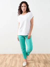 Petite Short Sleeve Round-Neck Embellished Top