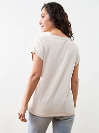 Petite Short Sleeved Round Neck Embellished Top