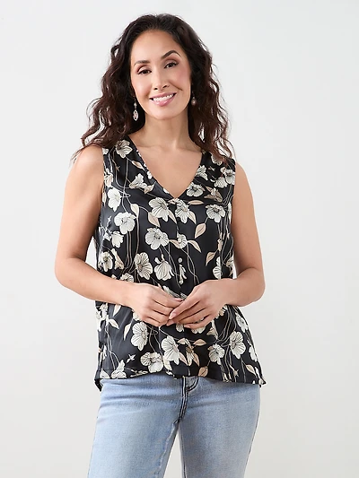Petite Sleeveless V-Neck Button Front Blouse