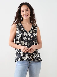 Petite Sleeveless V-Neck Button Front Blouse