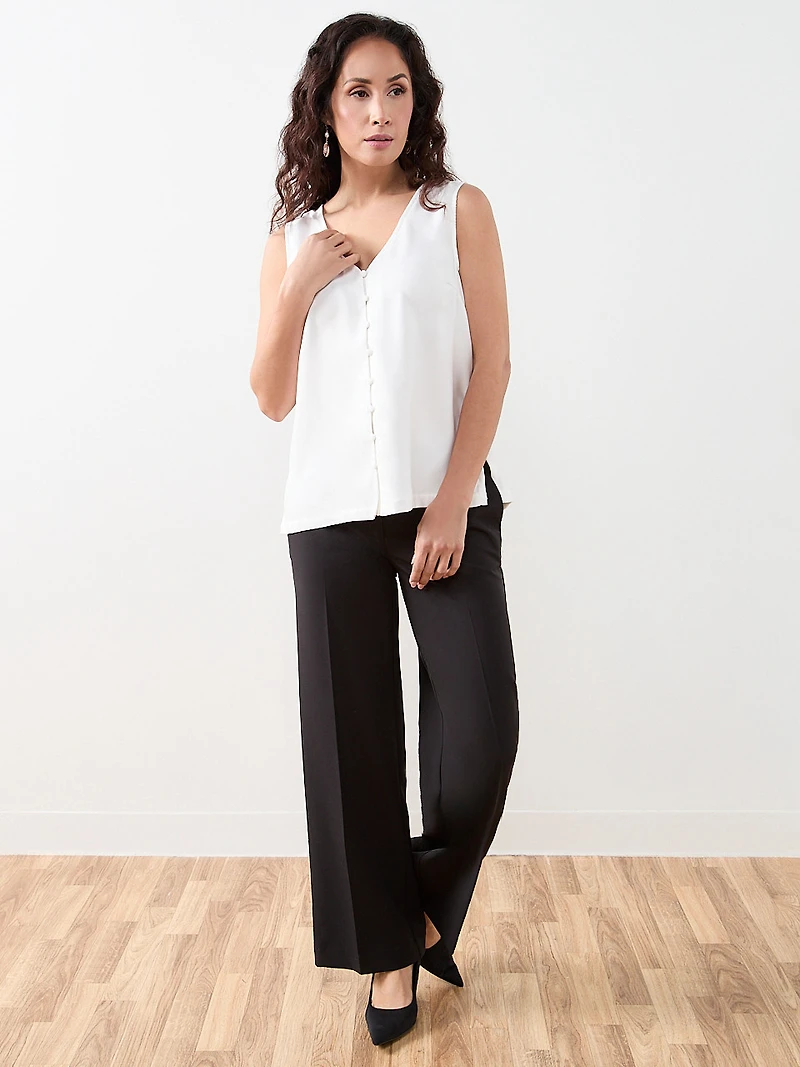 Petite Sleeveless V-Neck Button-Front Blouse