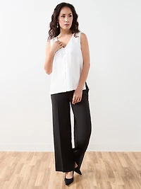 Petite Sleeveless V-Neck Button-Front Blouse