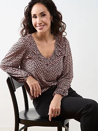 Petite V-Neck Ruffle Bubble Hem Top