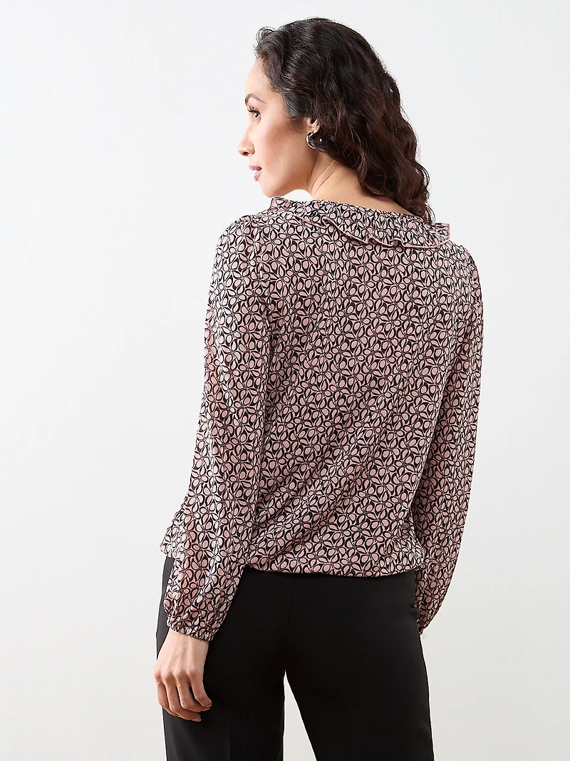 Petite V-Neck Ruffle Bubble Hem Top