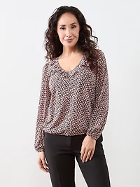 Petite V-Neck Ruffle Bubble Hem Top
