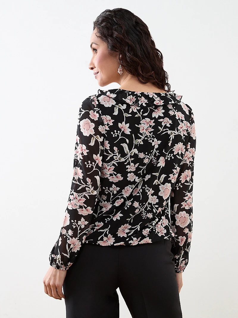 Petite V-Neck Ruffle Bubble-Hem Top