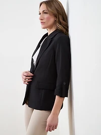 Roll Cuff Button Blazer in Black