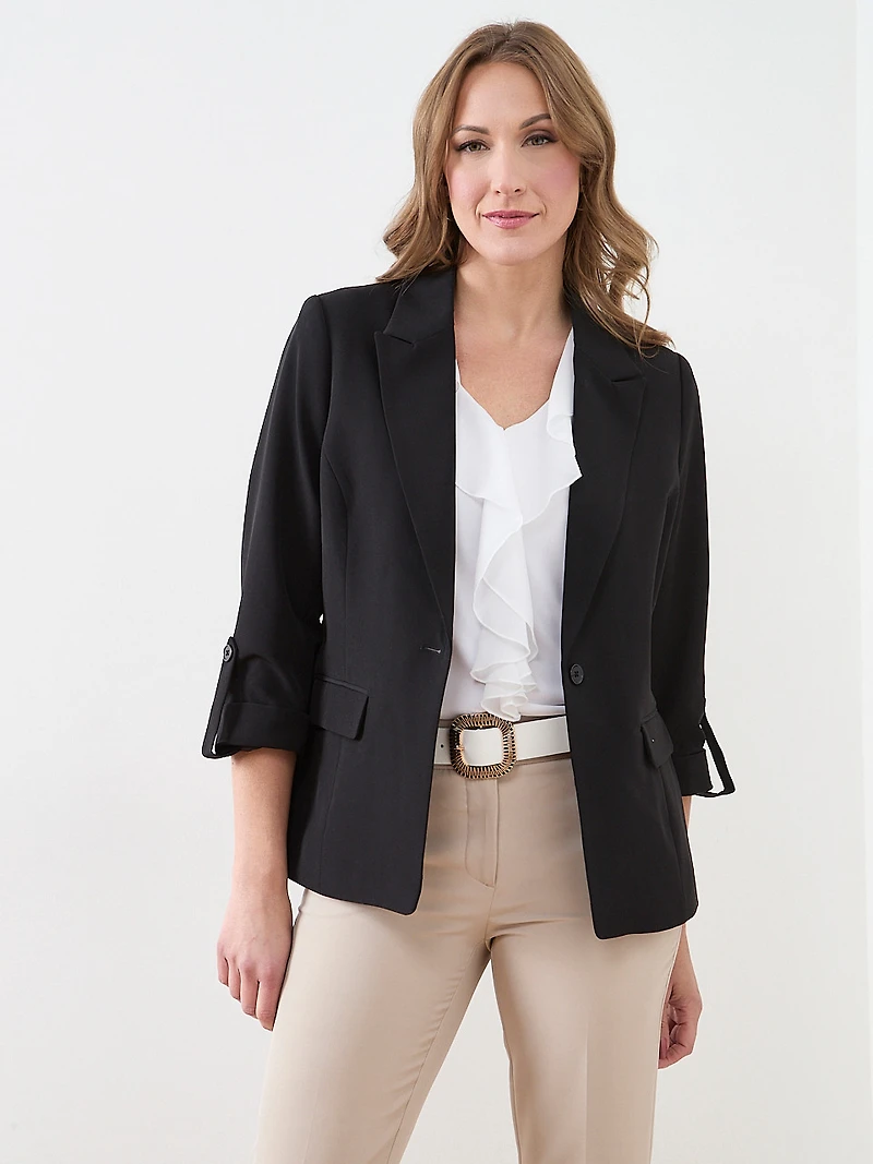 Roll Cuff Button Blazer in Black