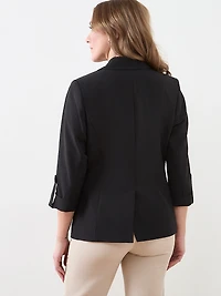 Roll Cuff Button Blazer in Black