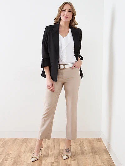 Roll Cuff Button Blazer in Black