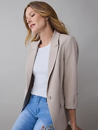Roll Cuff Button Blazer in Mushroom