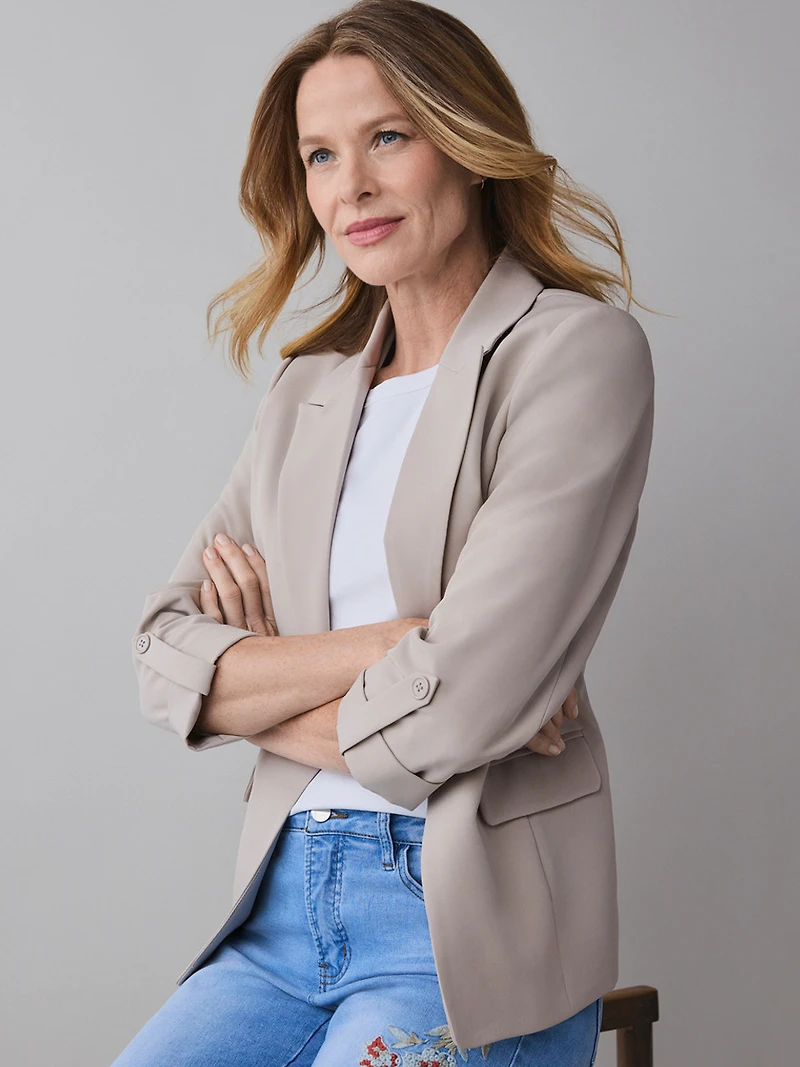 Roll Cuff Button Blazer in Mushroom